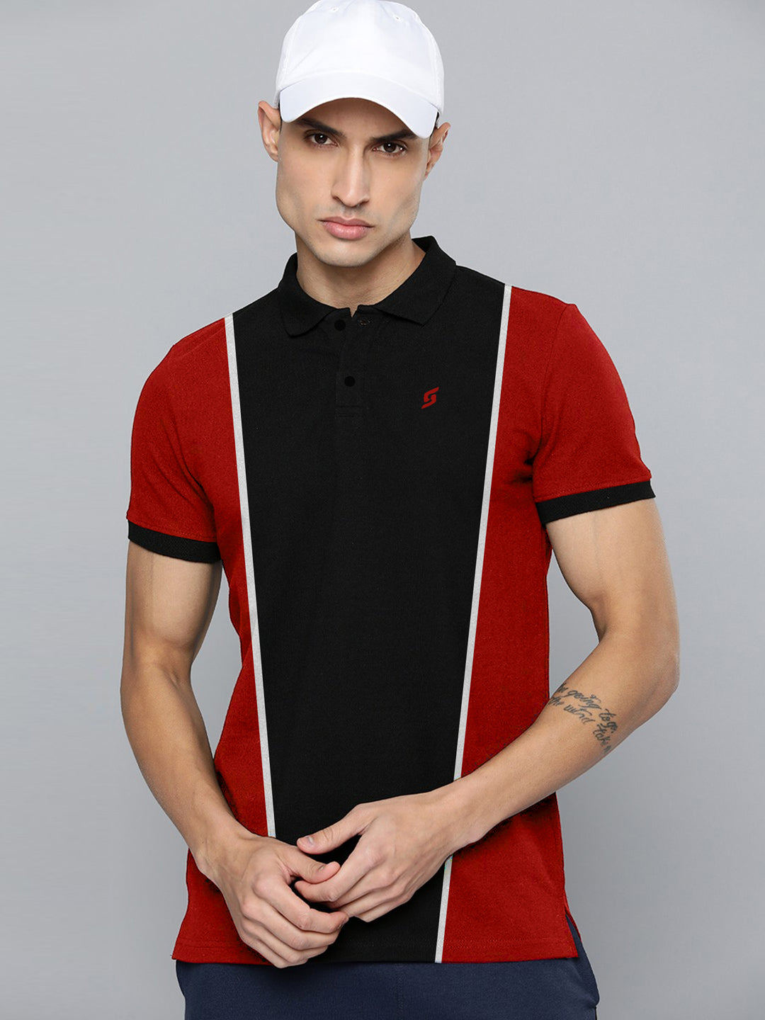 MEN'S FRONT STRIPE PANEL PREMIUM BLACK POLO