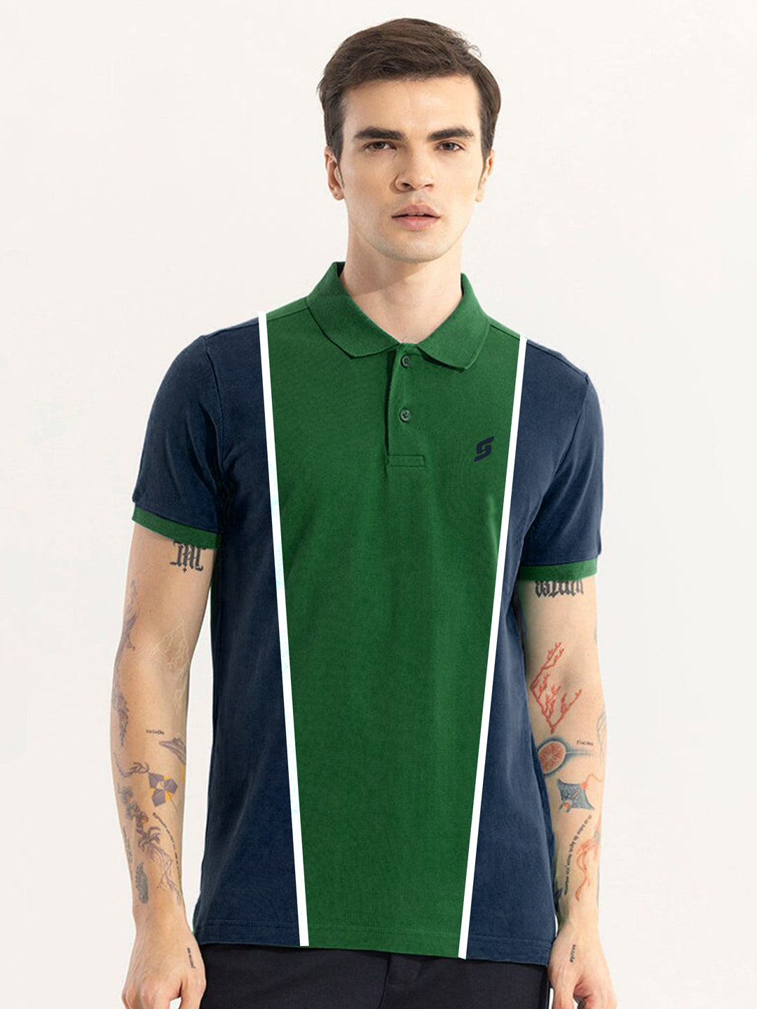 MEN'S FRONT STRIPE PANEL PREMIUM DARK GREEN POLO