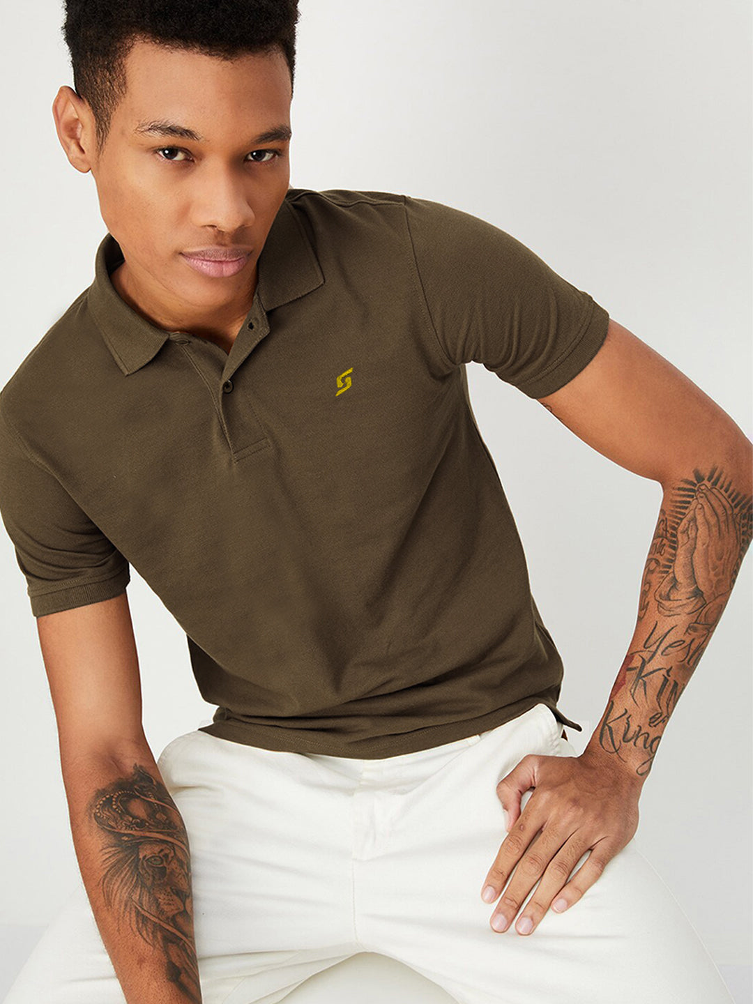 MEN'S LEFT CHEST EMBROIDERED LOGO PREMIUM PIQUE BROWN POLO