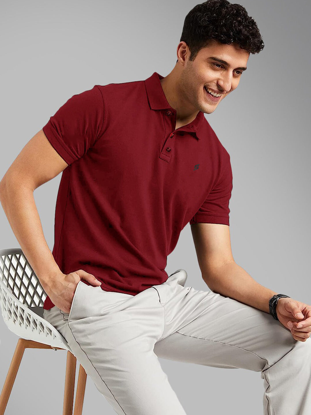 MEN'S LEFT CHEST EMBROIDERED LOGO PREMIUM PIQUE RED POLO