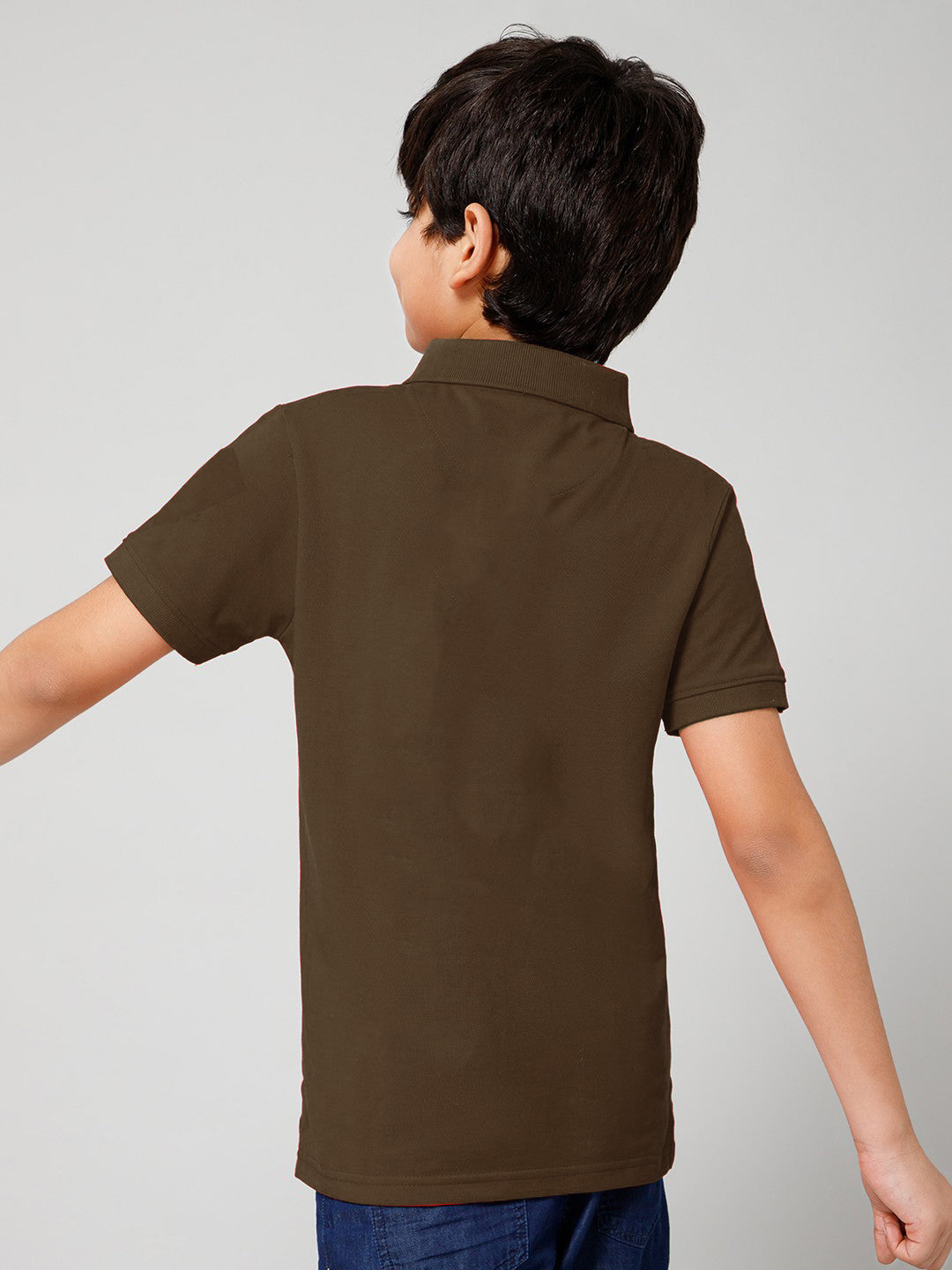 KID'S LEFT CHEST EMBROIDERED LOGO PREMIUM PIQUE DARK BROWN POLO