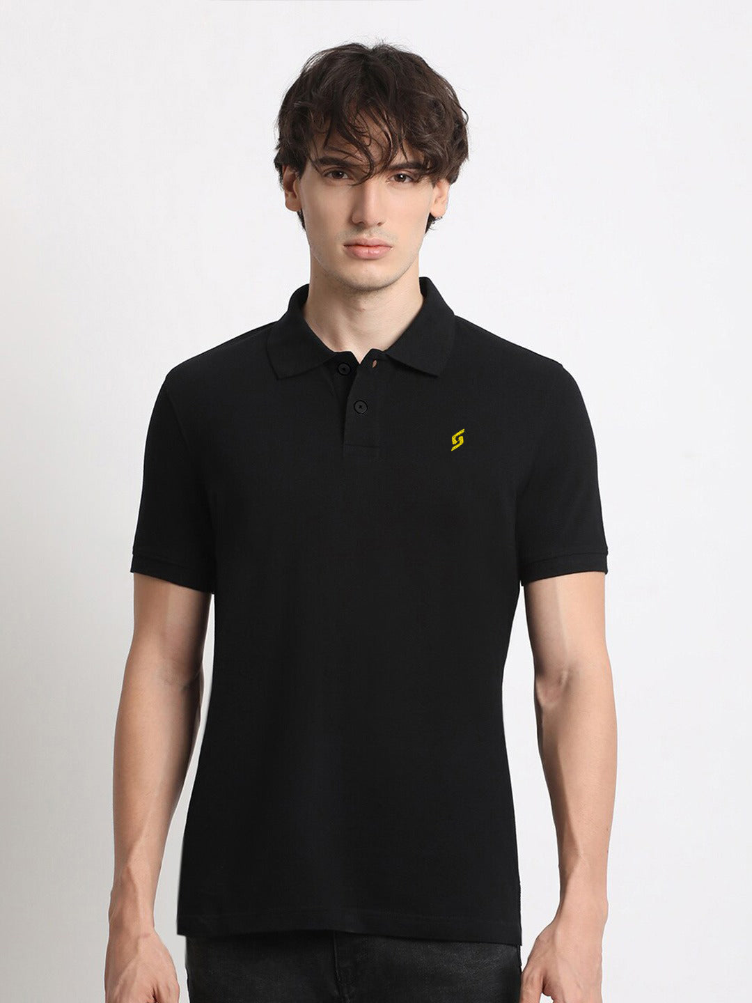 MEN'S LEFT CHEST EMBROIDERED LOGO PREMIUM PIQUE BLACK POLO