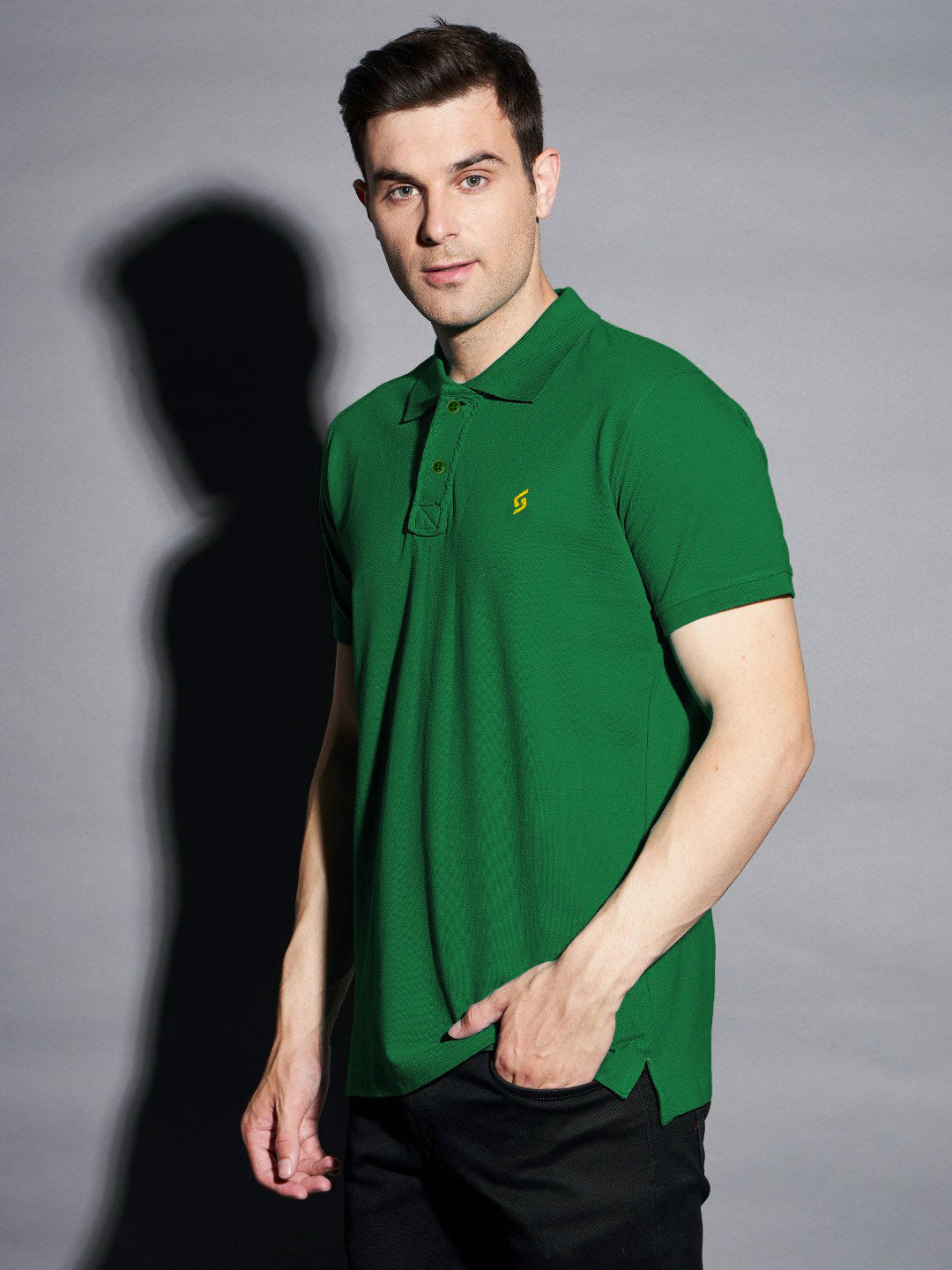 MEN'S LEFT CHEST EMBROIDERED LOGO PREMIUM PIQUE DARK GREEN POLO