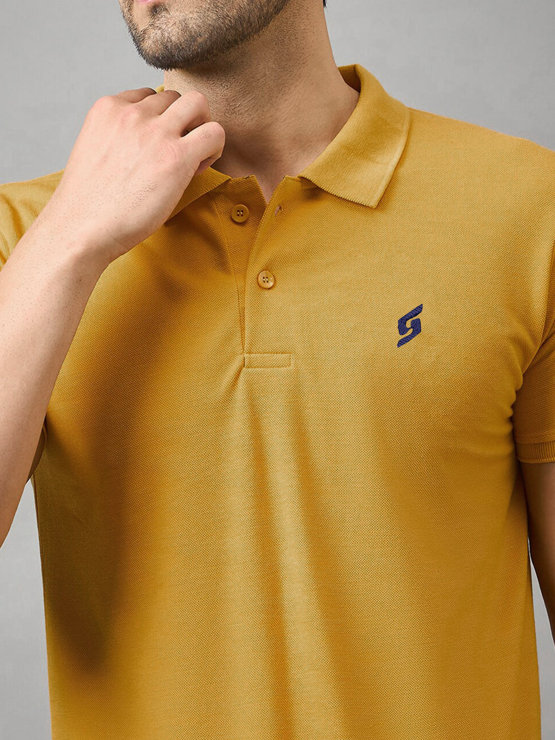 MEN'S LEFT CHEST EMBROIDERED LOGO PREMIUM PIQUE MUSTARD POLO