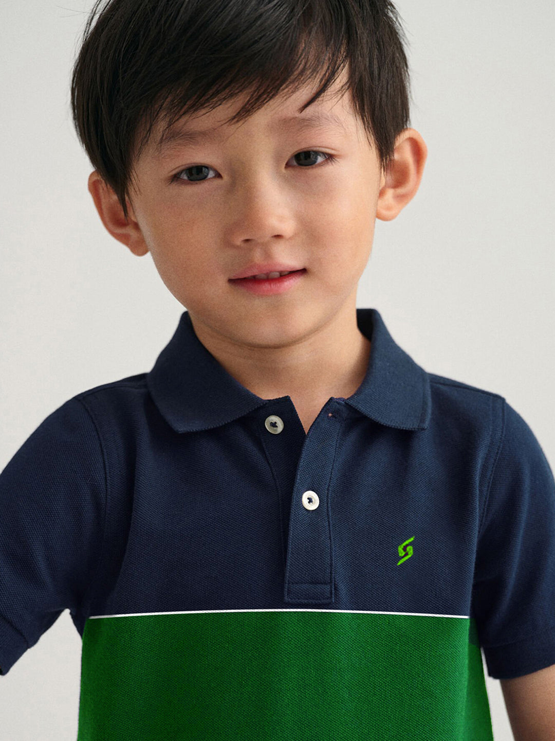 KID'S COLOR BLOCK NAVY/GREEN PIQUE POLO