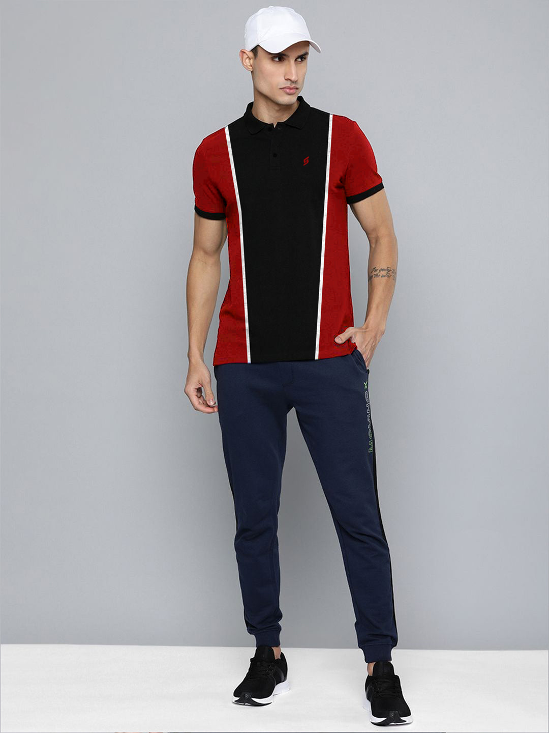 MEN'S FRONT STRIPE PANEL PREMIUM BLACK POLO