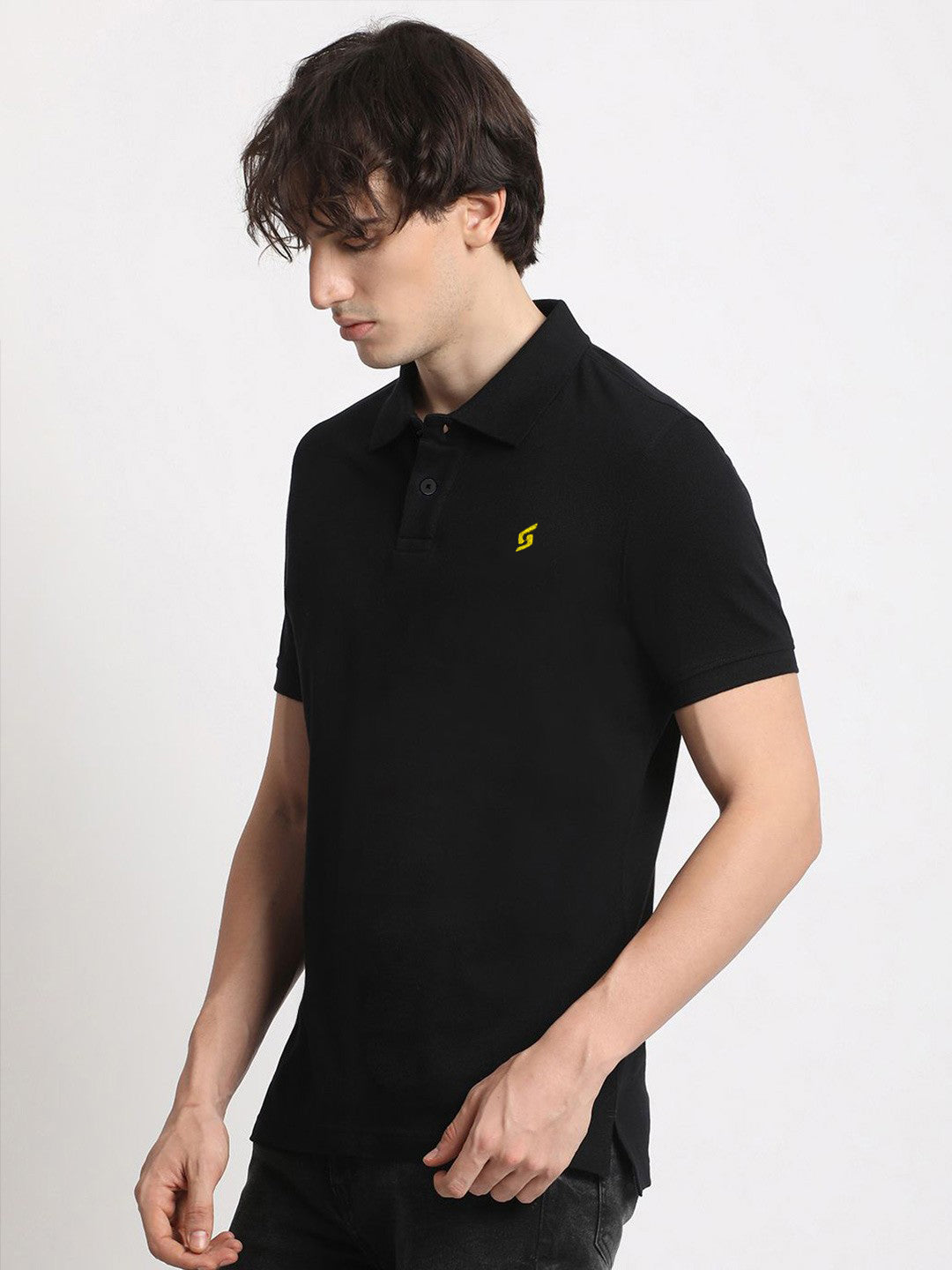 MEN'S LEFT CHEST EMBROIDERED LOGO PREMIUM PIQUE BLACK POLO