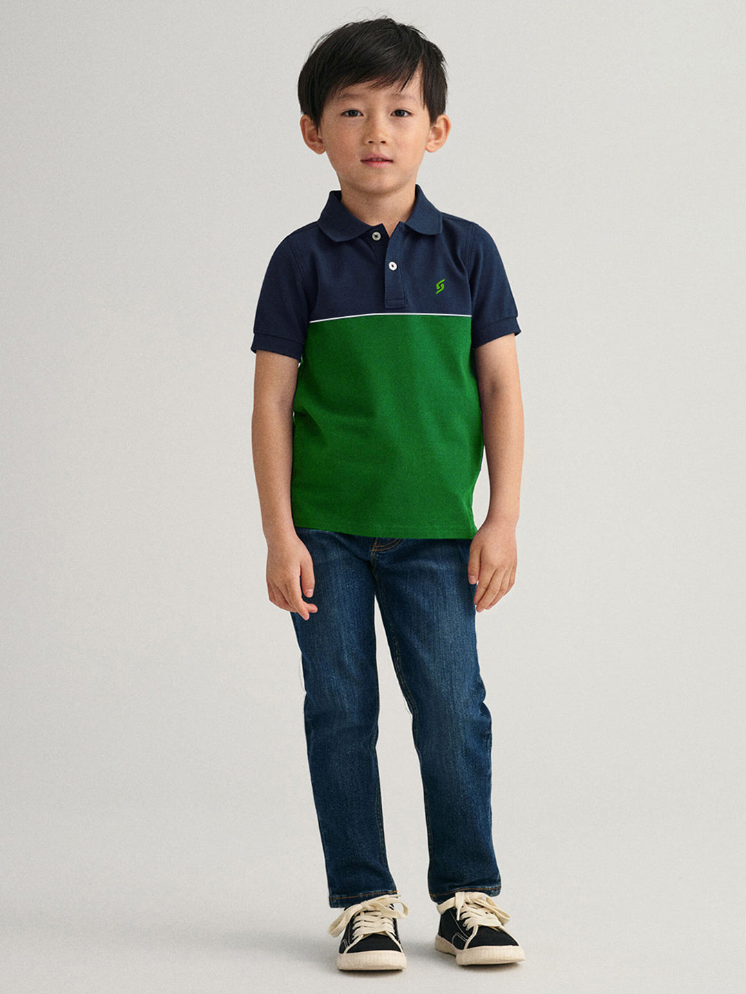 KID'S COLOR BLOCK NAVY/GREEN PIQUE POLO