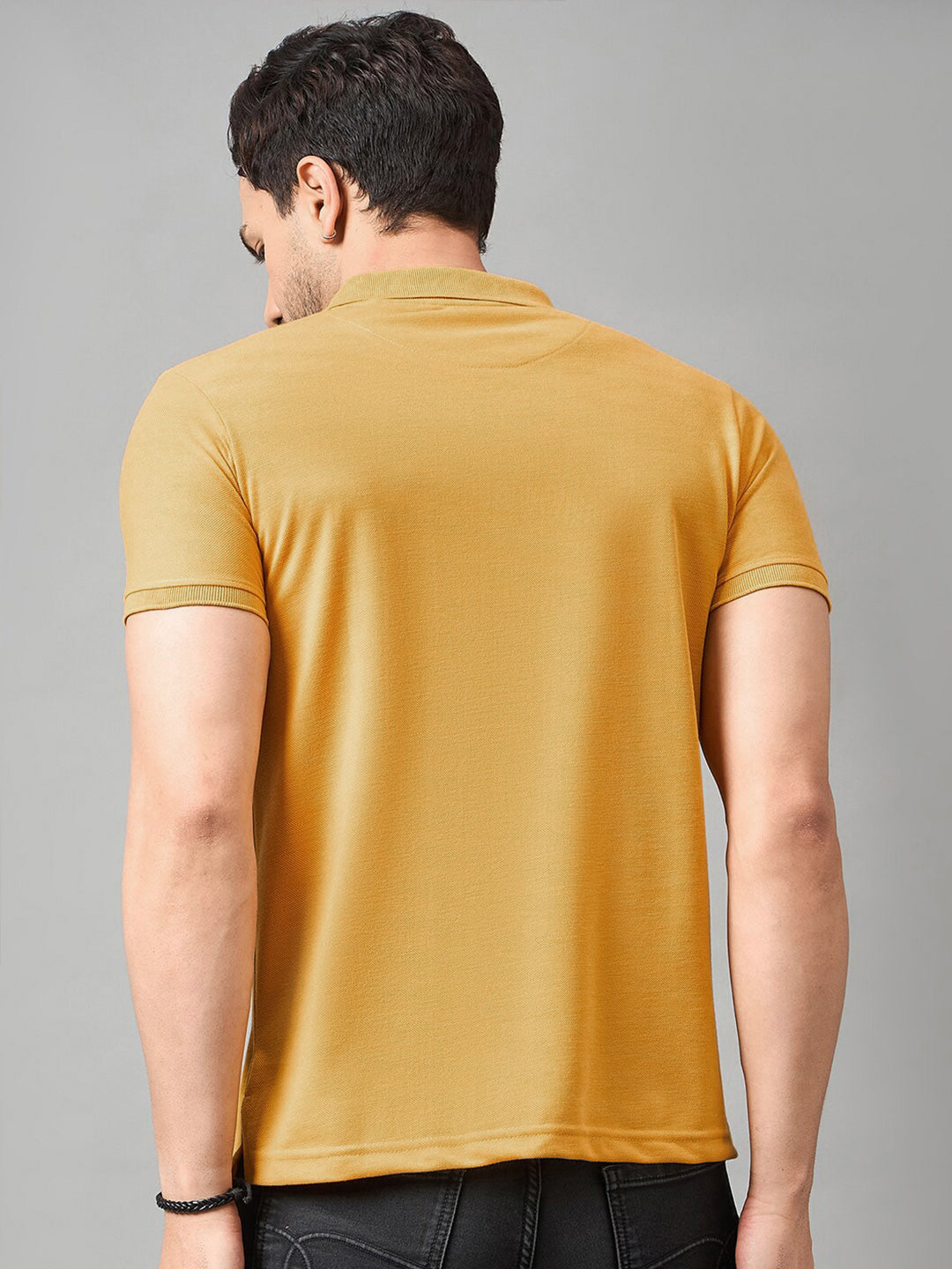 MEN'S LEFT CHEST EMBROIDERED LOGO PREMIUM PIQUE MUSTARD POLO