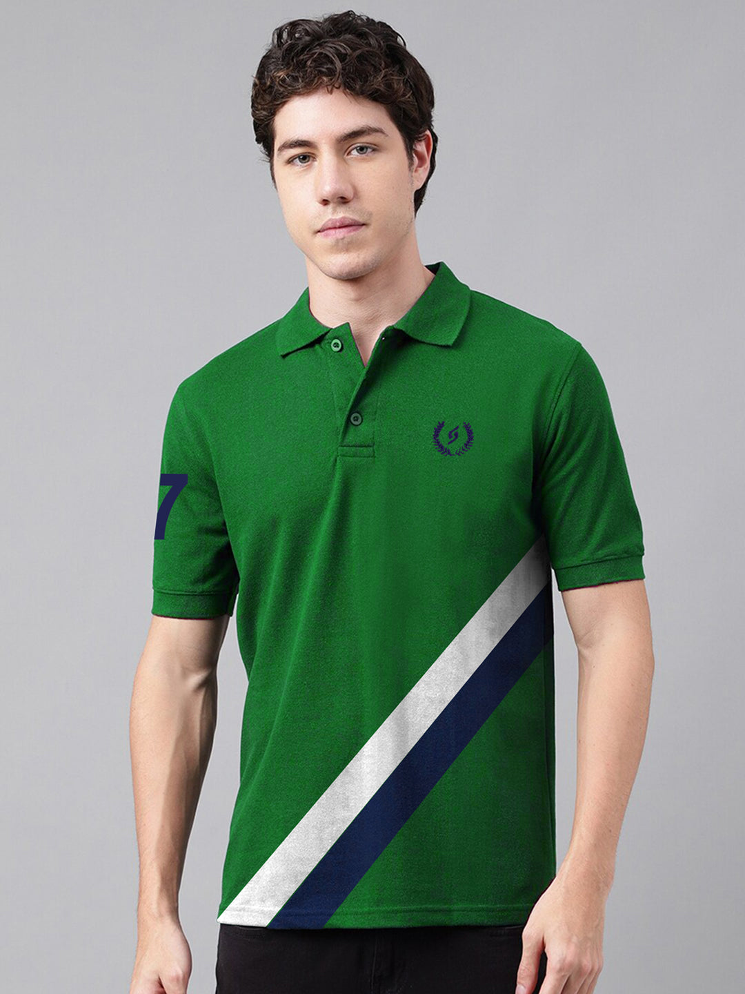 MEN'S COLOR BLOCK PREMIUM GREEN COTTON POLO