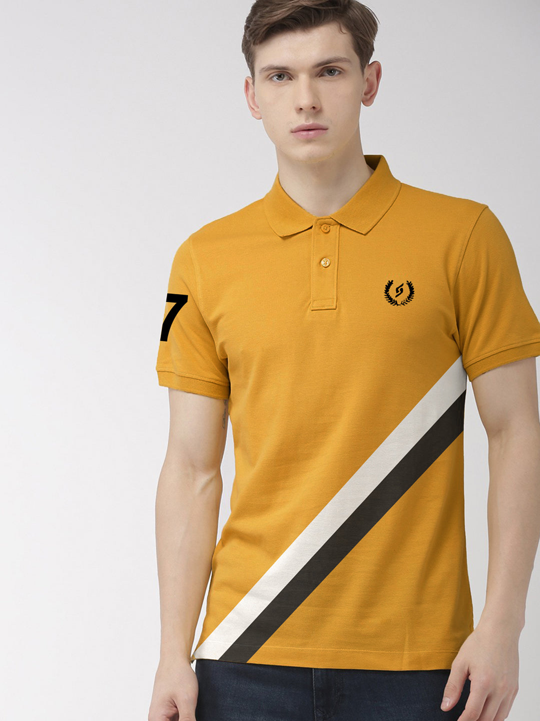 MEN'S COLOR BLOCK PREMIUM MUSTARD COTTON POLO