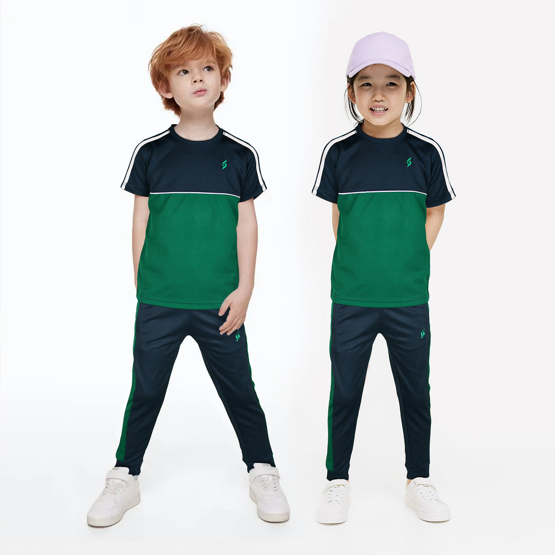 Kids Green & Navy Color TrackSuit