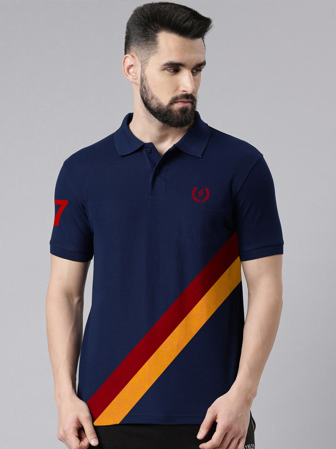 MEN'S COLOR BLOCK PREMIUM NAVY COTTON POLO