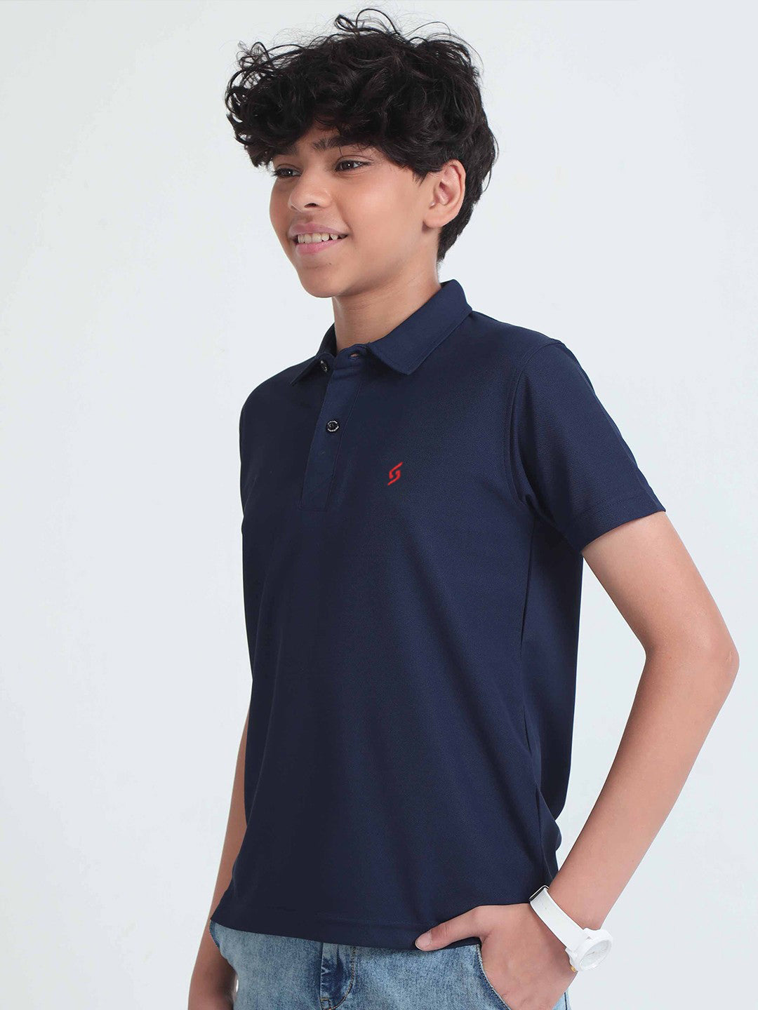 KID'S LEFT CHEST EMBROIDERED LOGO PREMIUM PIQUE NAVY POLO