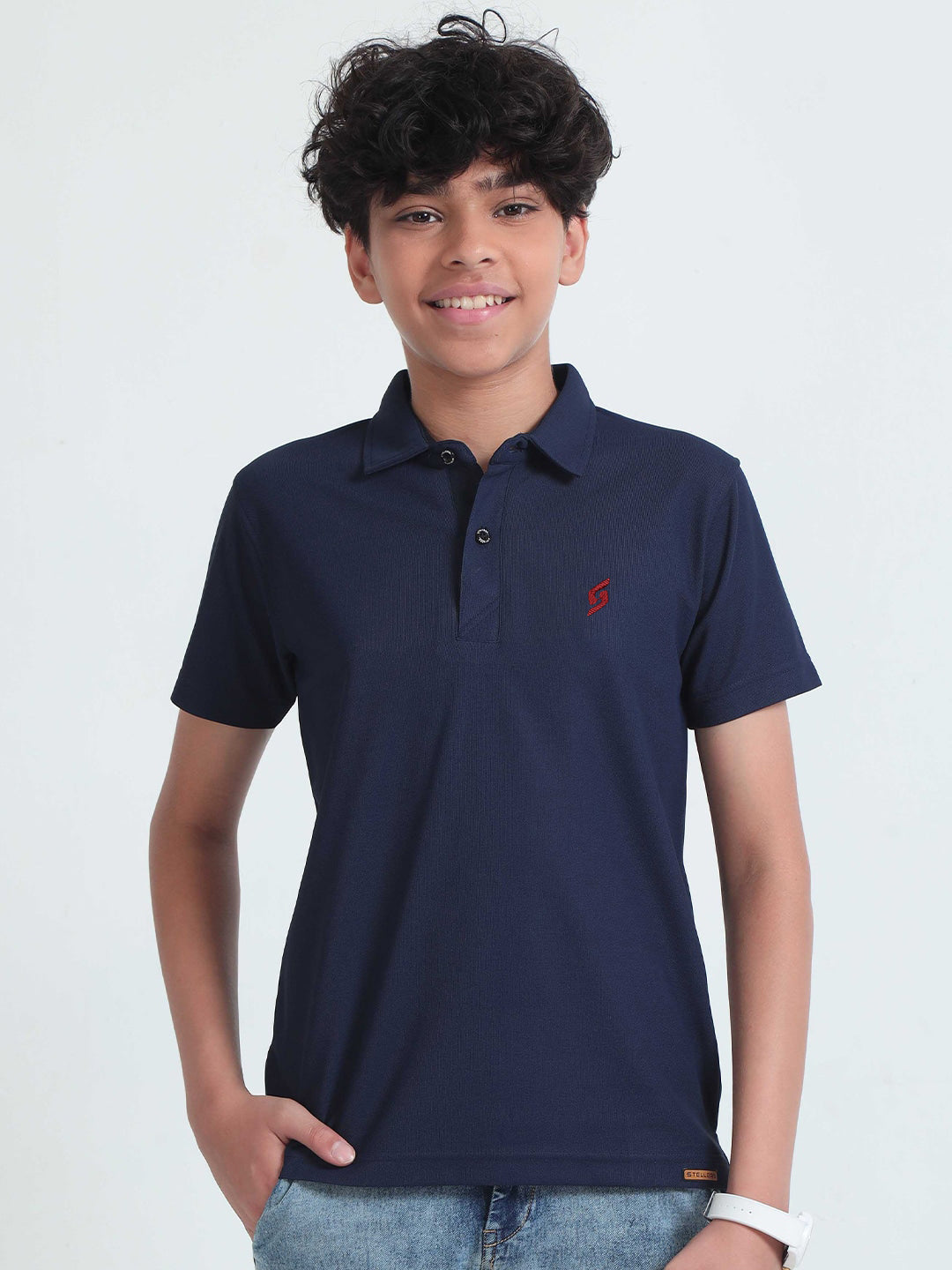 KID'S LEFT CHEST EMBROIDERED LOGO PREMIUM PIQUE NAVY POLO