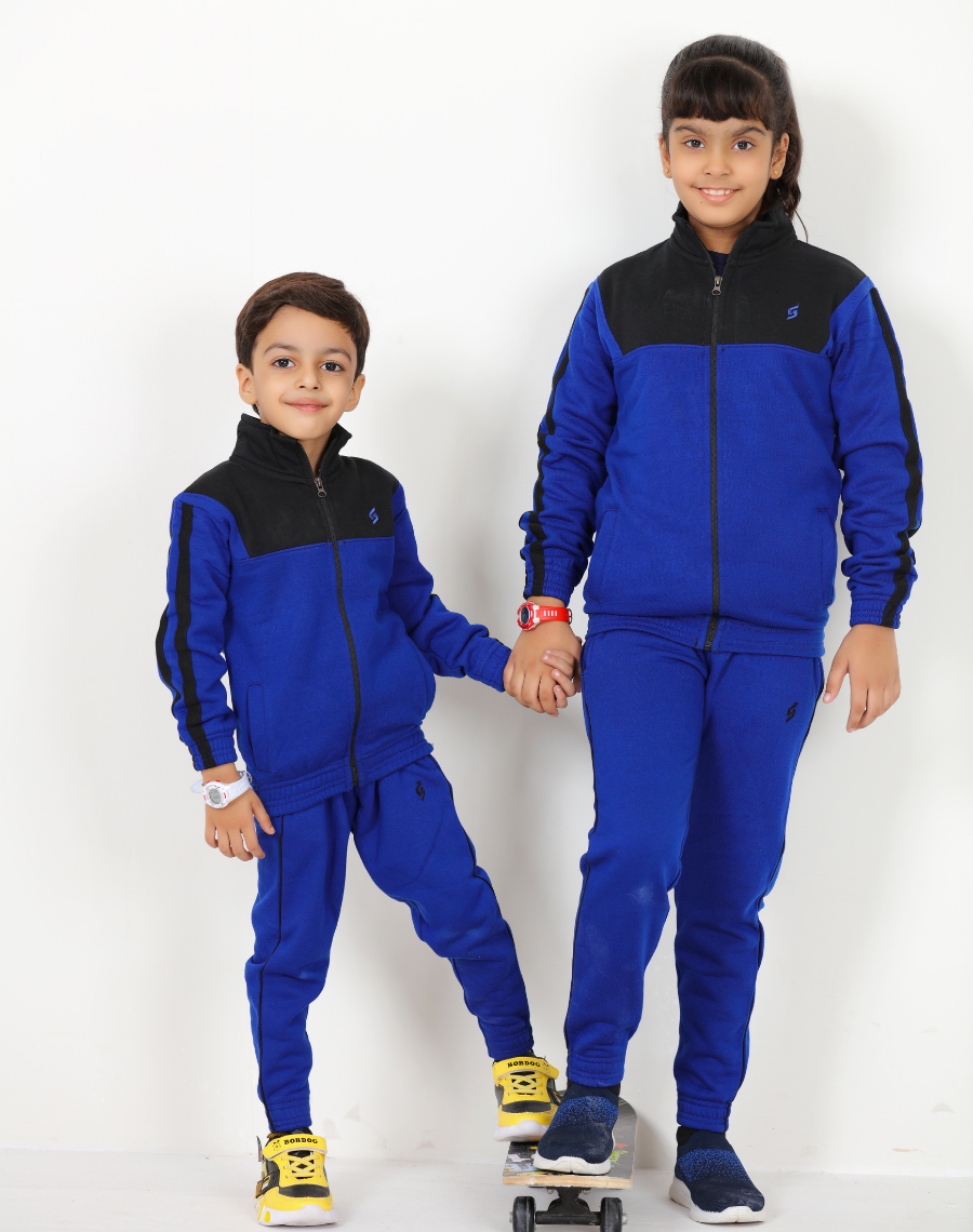 KIDS FLEECE TRACKSUIT - BLACK & ROYAL  BLUE