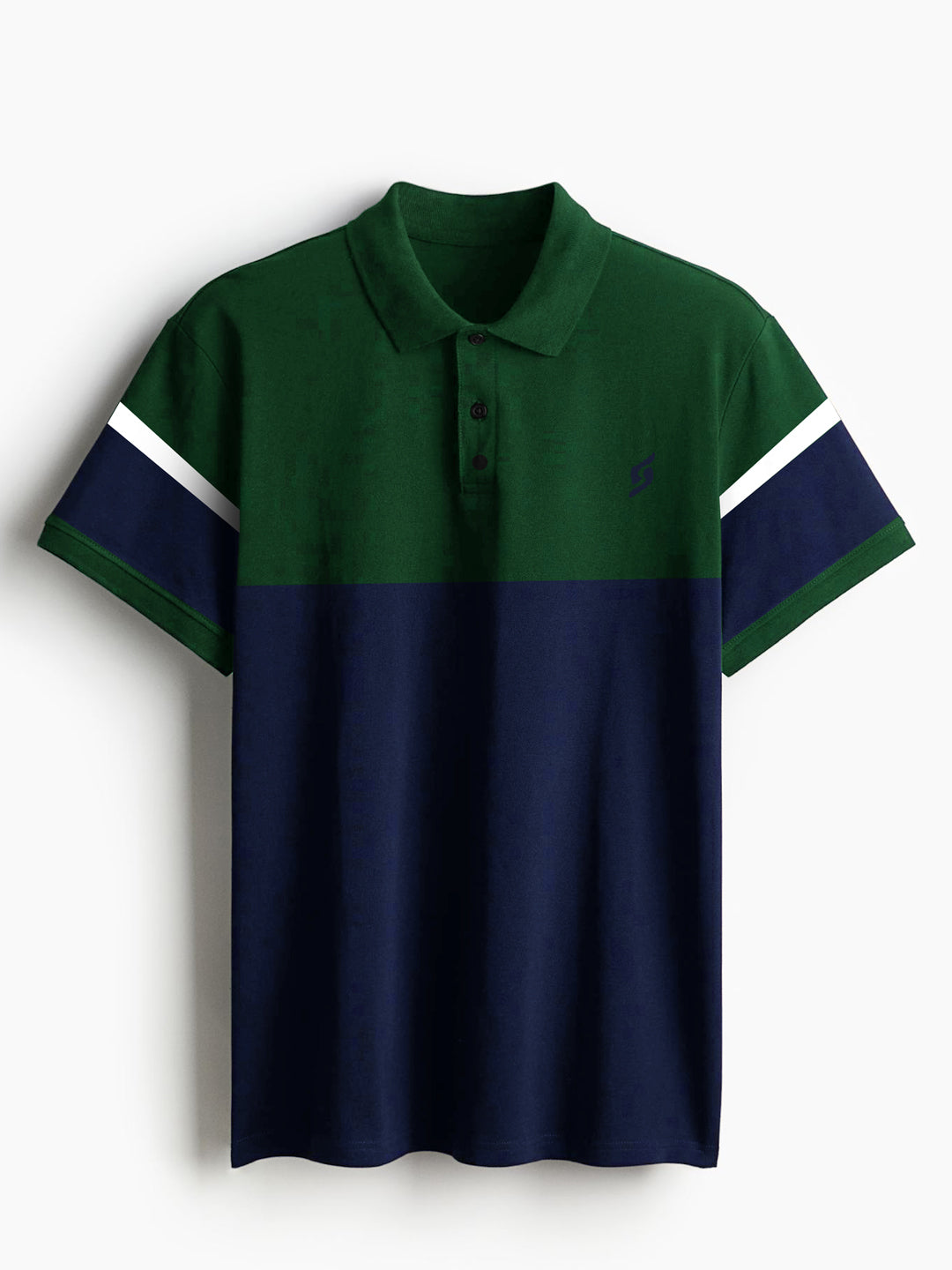 MEN'S COLOR BLOCK PREMIUM GREEN/BLACK COTTON POLO