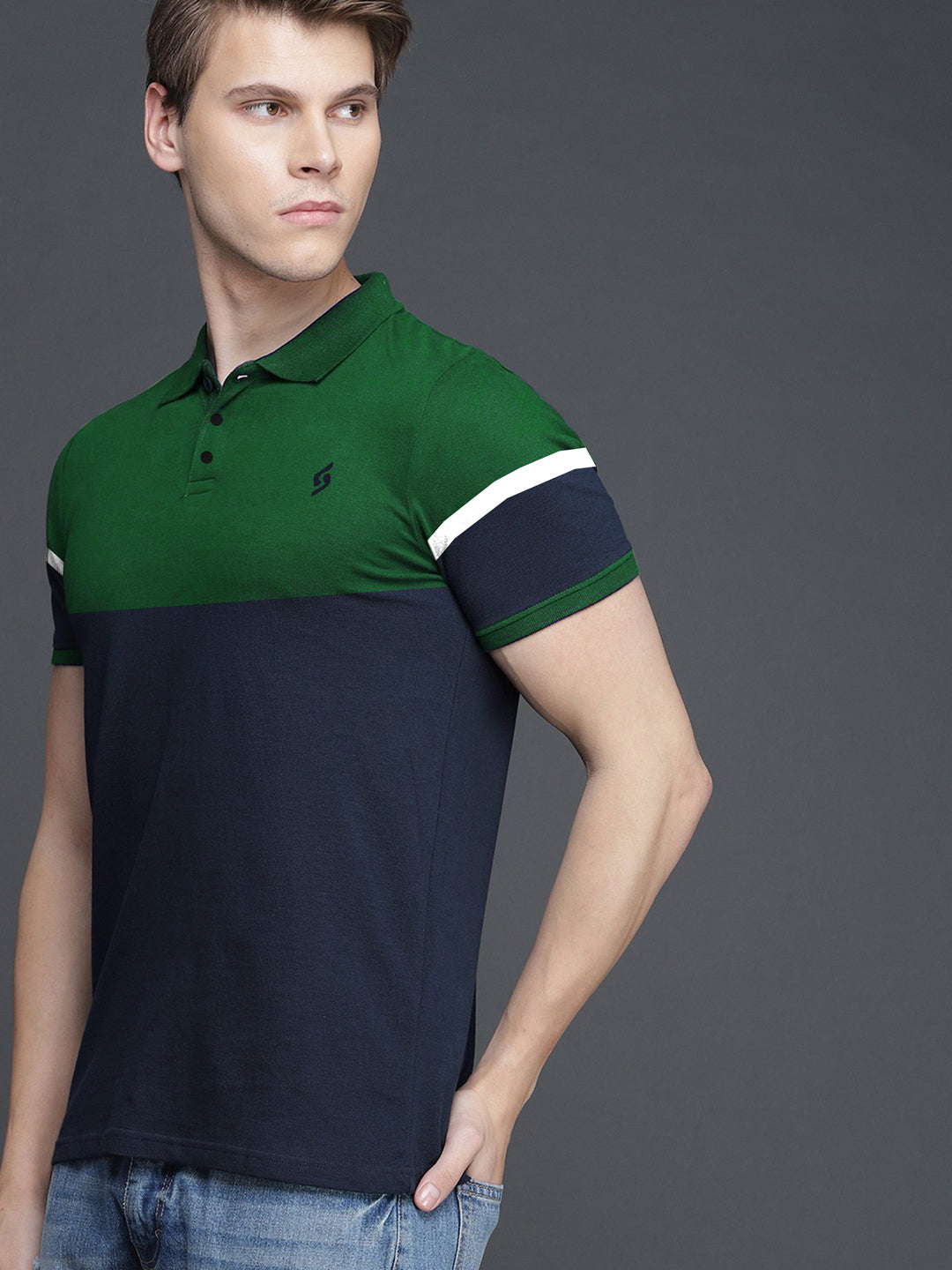 MEN'S COLOR BLOCK PREMIUM GREEN/BLACK COTTON POLO