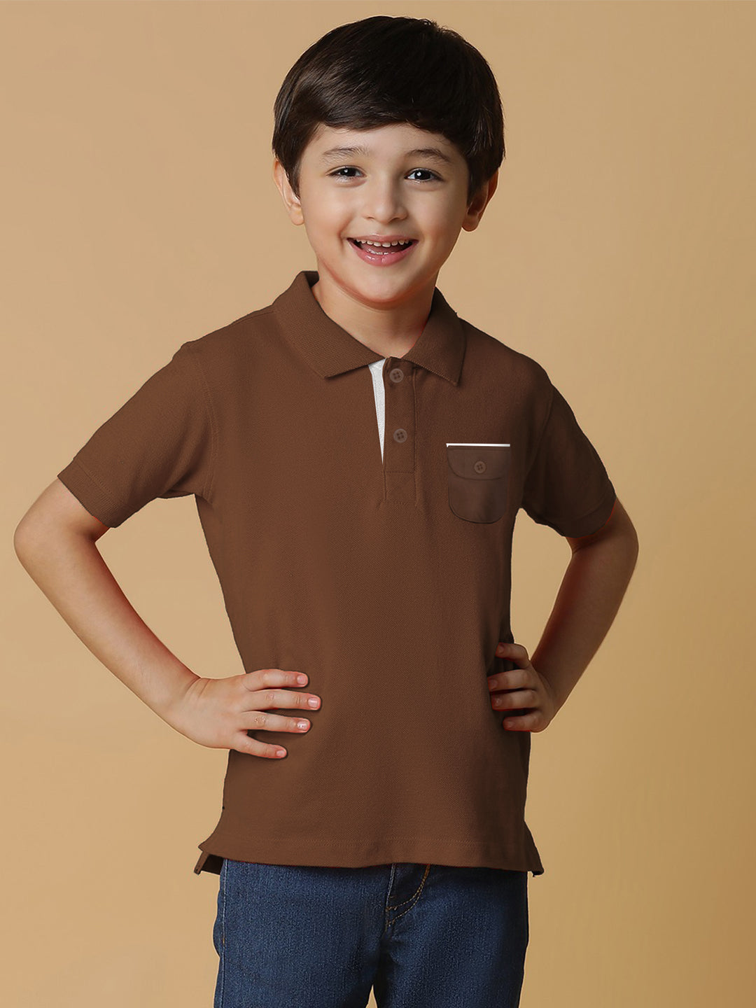 KID'S FRONT POCKET PREMIUM DARK BROWN POLO