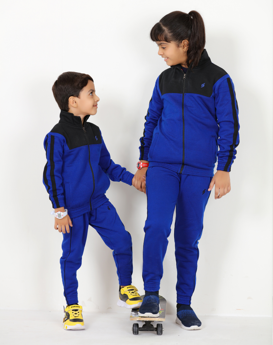 KIDS FLEECE TRACKSUIT - BLACK & ROYAL  BLUE