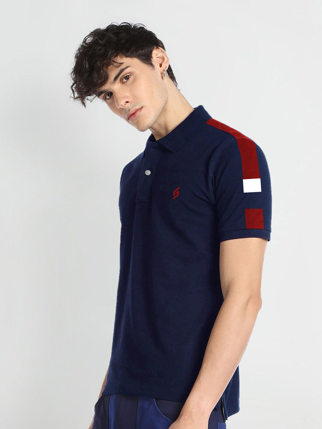 MEN'S SHOULDER PANEL PREMIUM NAVY COTTON POLO