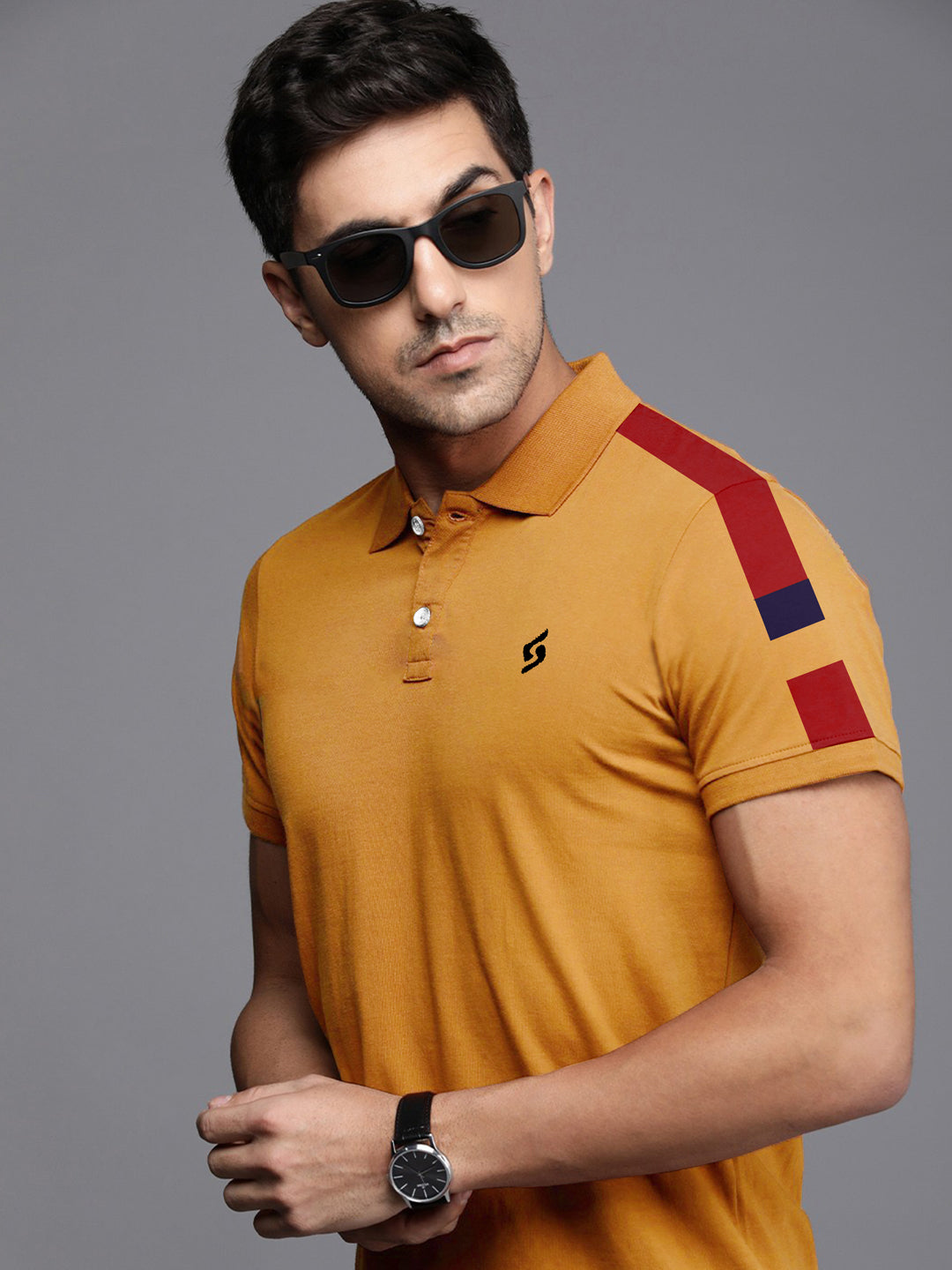 MEN'S SHOULDER PANEL PREMIUM MUSTARD COTTON POLO