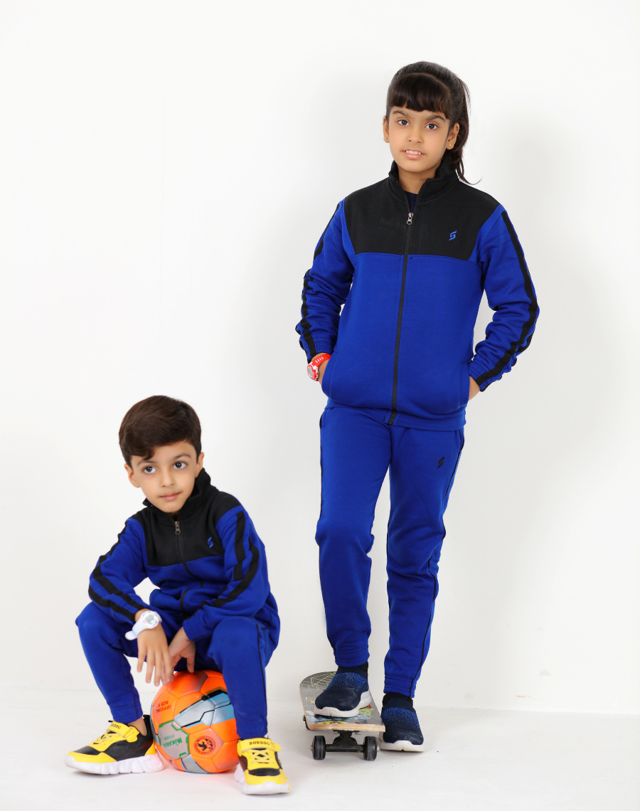 KIDS FLEECE TRACKSUIT - BLACK & ROYAL  BLUE