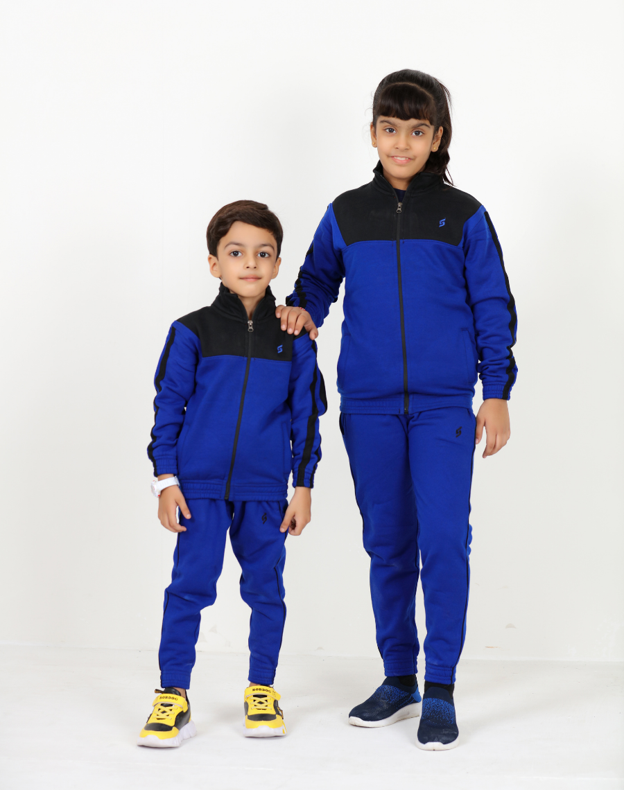 KIDS FLEECE TRACKSUIT - BLACK & ROYAL  BLUE